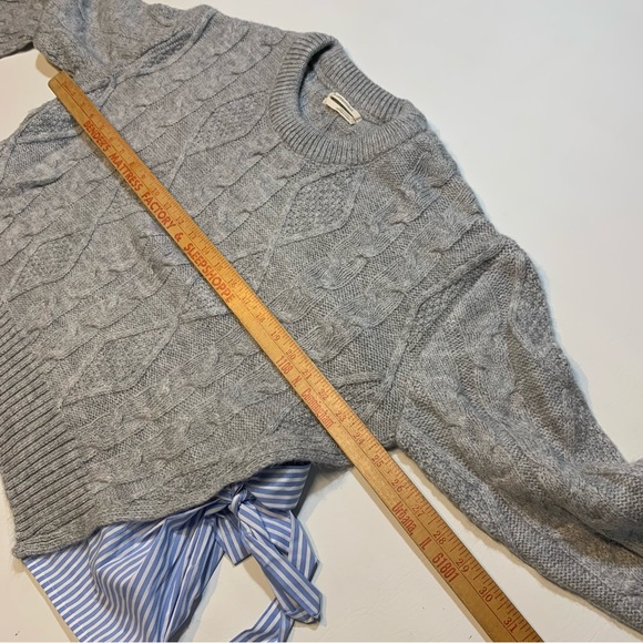 Anthropologie Women's XS Sweater Oversize Cable Knit Mixed Media Layer Gray Blue - Picture 6 of 9
